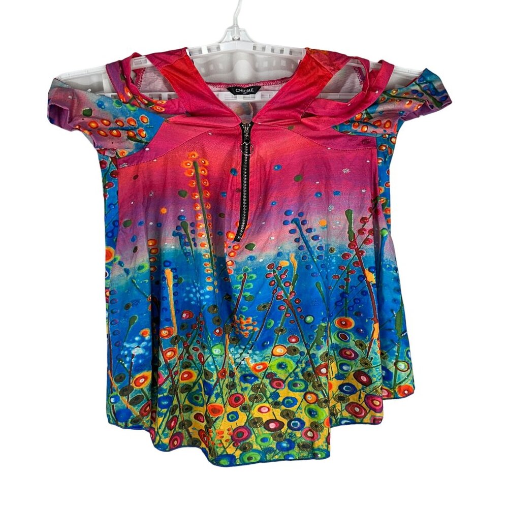 Colorful Abstract Womens Dress With Hood & Zipper By ChicMe Size 2XL